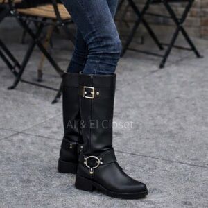 Michael Kors Crosby Moto Boots Black Leather Biker Boots Size 7.5 M NWT